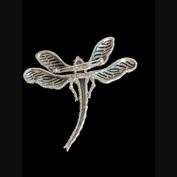 Vintage Ciner Signed Large Silver Tone Dragon Fly Brooch 3.75" - Picture 4 of 8